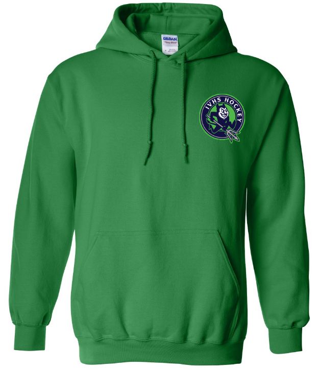 Island View High School - Irish Green IVHS Devils Hockey Hoodie (Left Chest)