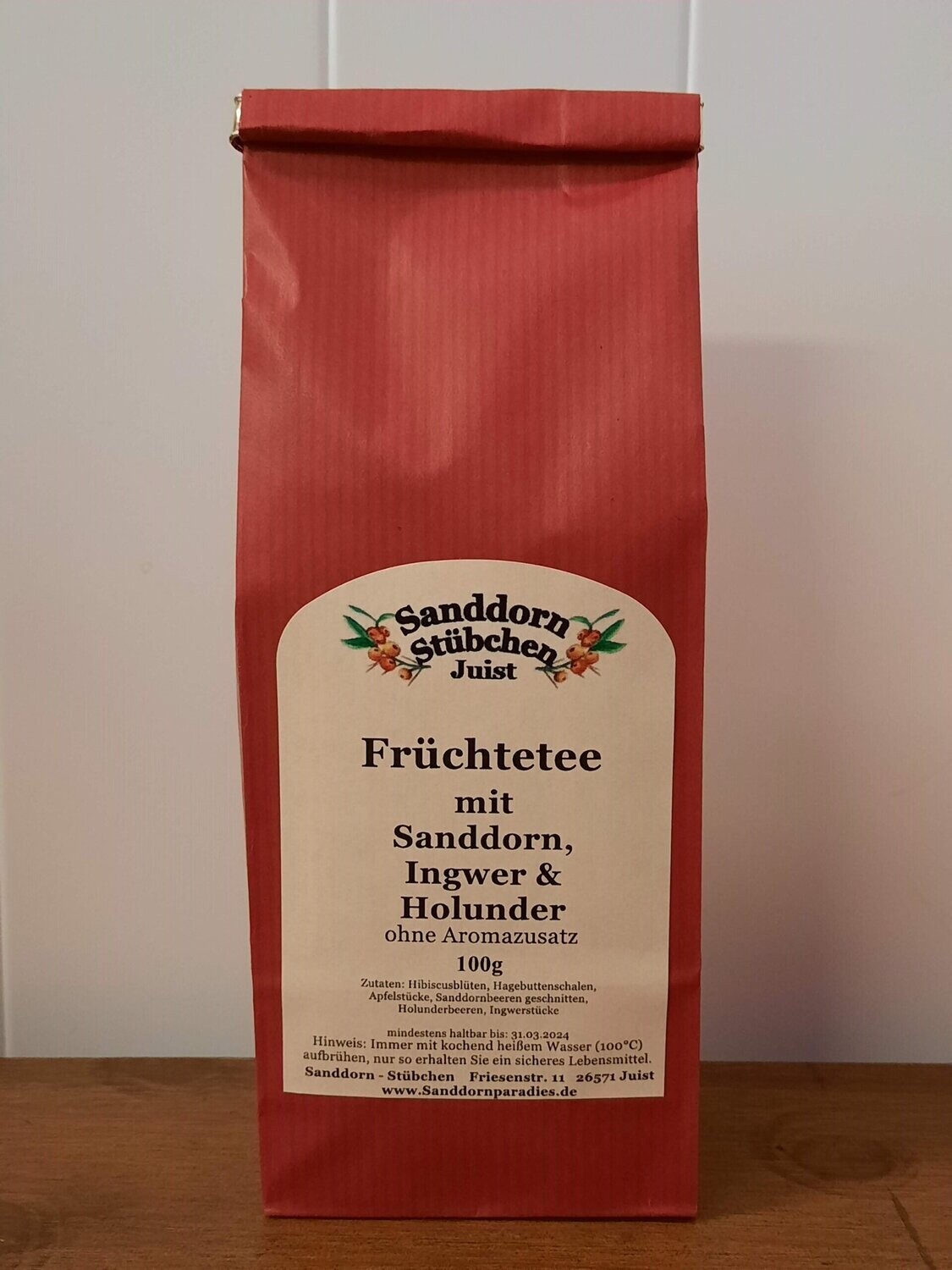 100g Fruchtetee Sanddorn Ingwer Holunder, ohne Aromazusatz