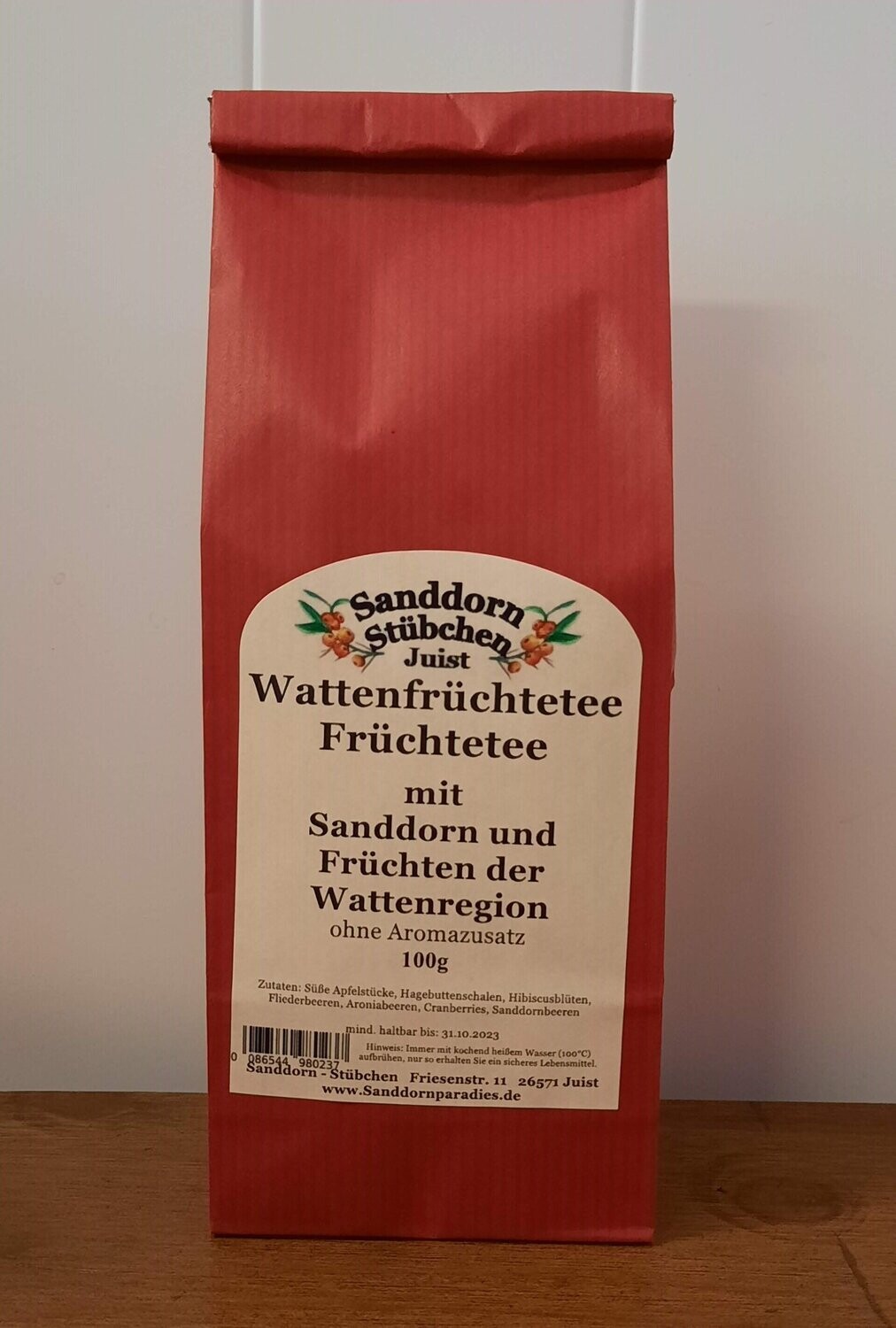 100g Wattenfrüchtetee mit Sanddorn, ohne Aromazusatz