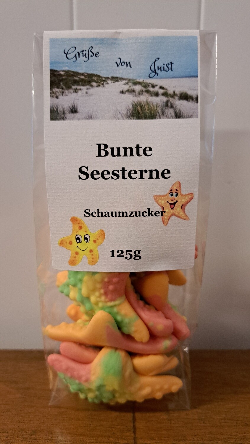 130g bunte Seesterne, Schaumzuckerware, Gruß von Juist