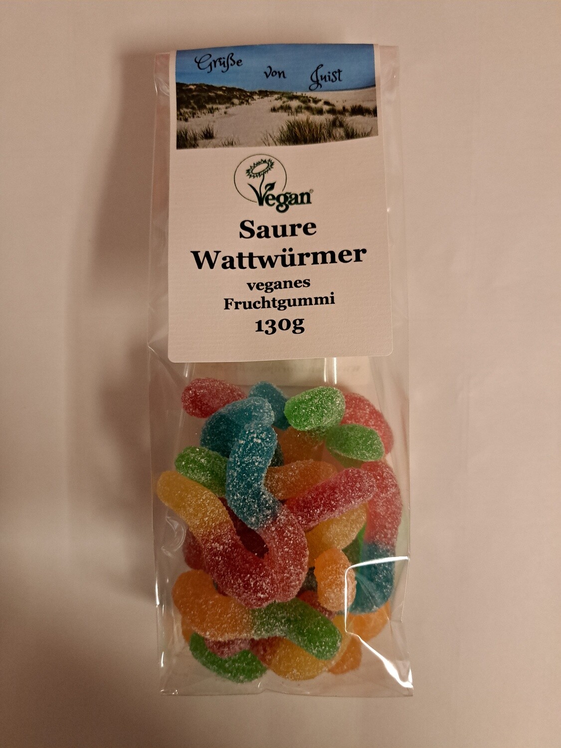 130g Saure Wattwürmer, Fruchtgummi, VEGAN