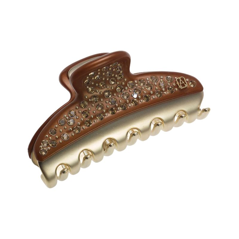 Alexandre de Paris  Pince Vendome 7.5 cm Pave de Strass Brun