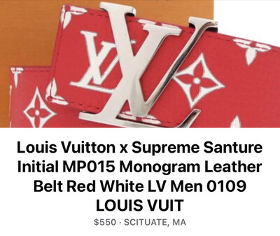 Louis Vuitton x Supreme Santure Initial MP015 Monogram Leather Belt Red White LV Men 0109 LOUIS VUITTON