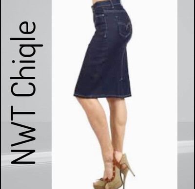 NWT ($199) Chiqle Womens Denim Pencil Skirt Modest