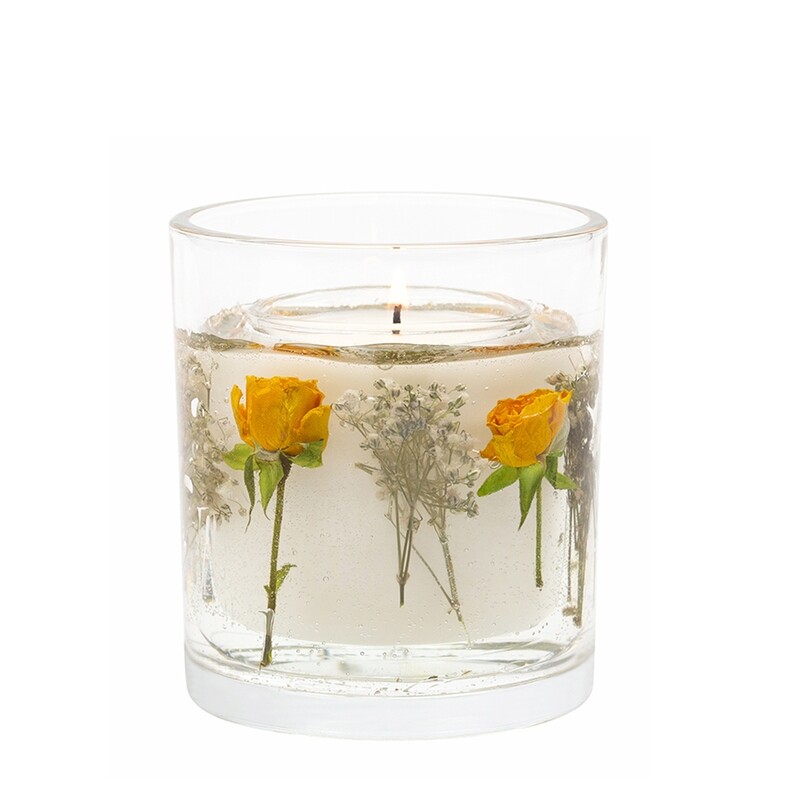 Nature's Gift NEW - Yellow Tea Rose Natural Wax Gel Candle Vase