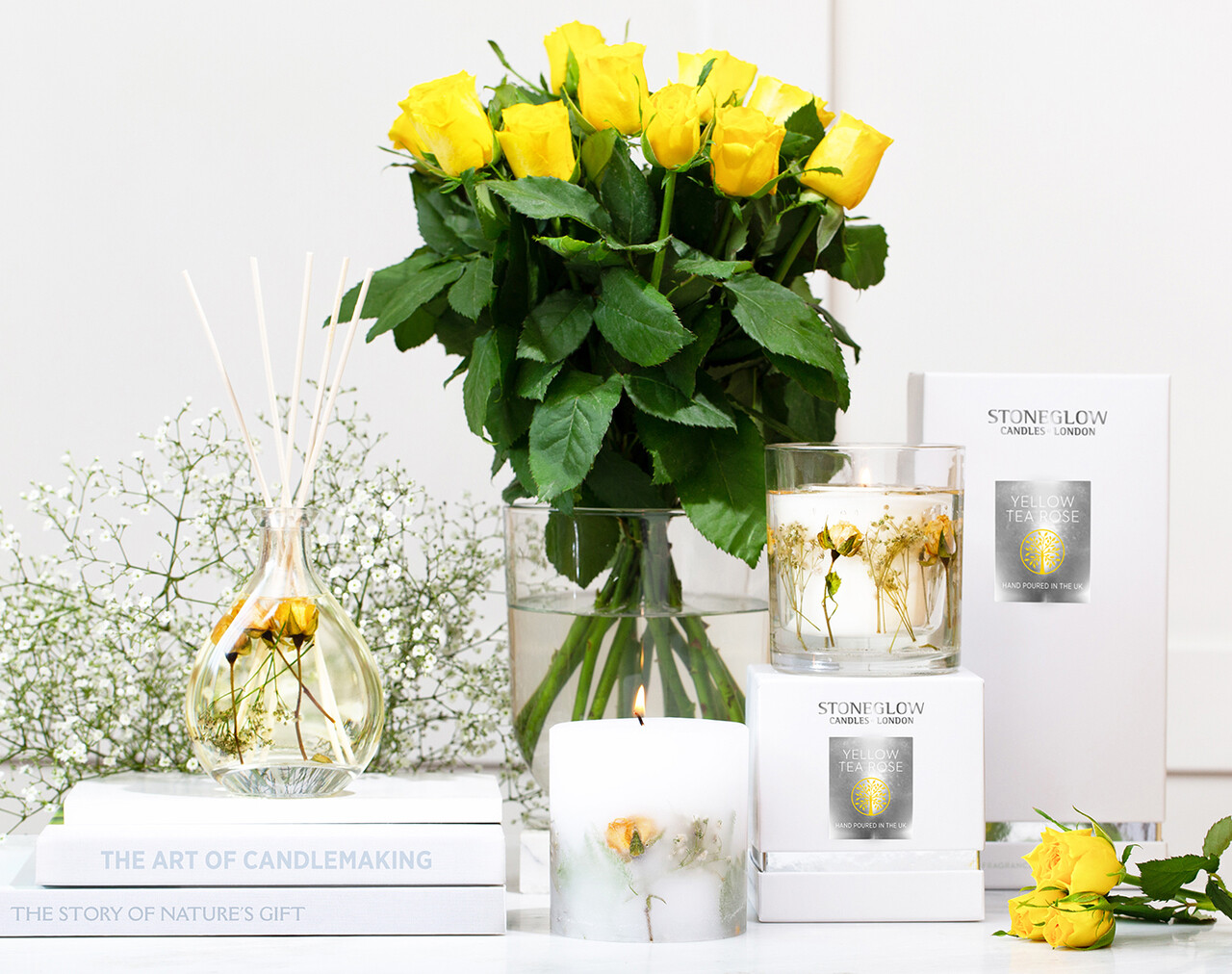 Nature's Gift NEW - Yellow Tea Rose Inclusion Pillar