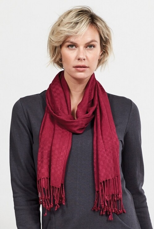 Viscose Tassle Scarf, Color: Berry