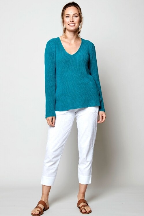 Chunky Rib V-Neck Organic Cotton Jumper