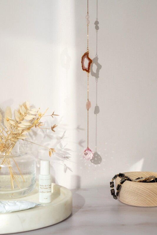 Raw Rose Quartz Crystal Window Suncatcher