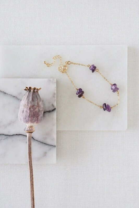 Gold Tone Raw Amethyst Crystal Link Bracelet