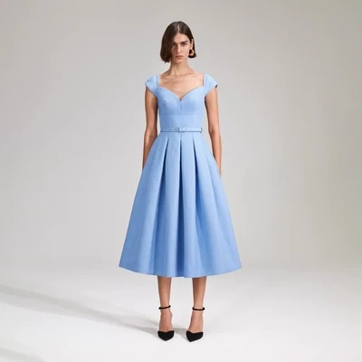 Blue Taffeta Midi Dress
