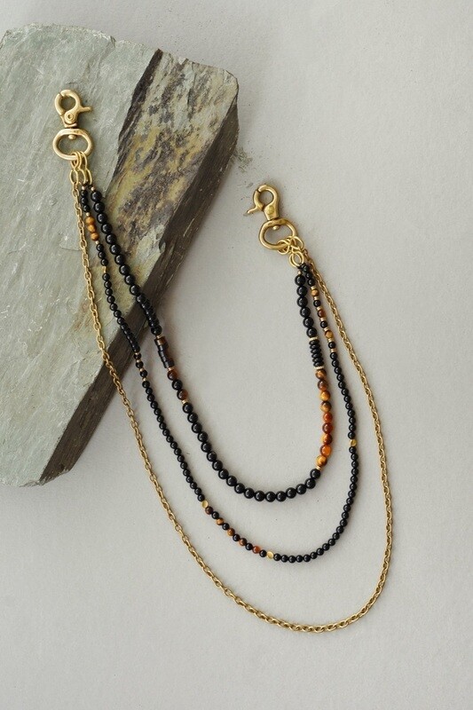 Men&#39;s Tigers Eye and Black Onyx Brass Wallet Chain Holder