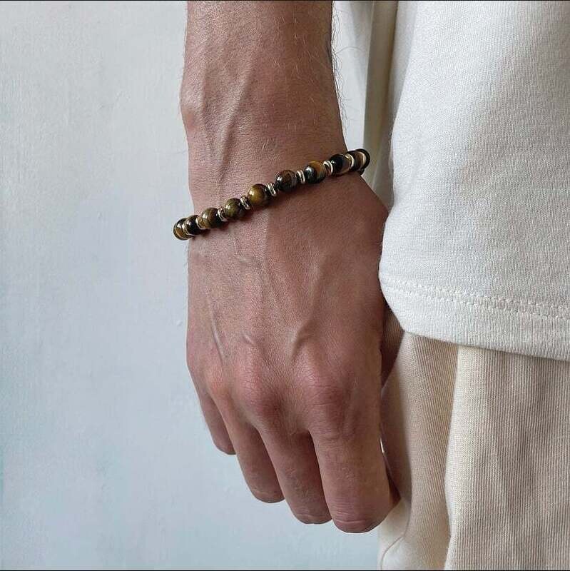 Men&#39;s Gold Tone Tigers Eye Crystal Bracelet