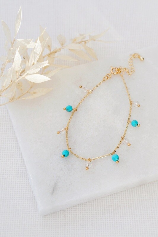 Gold Tone Turquoise &amp; Clear Quartz Bracelet