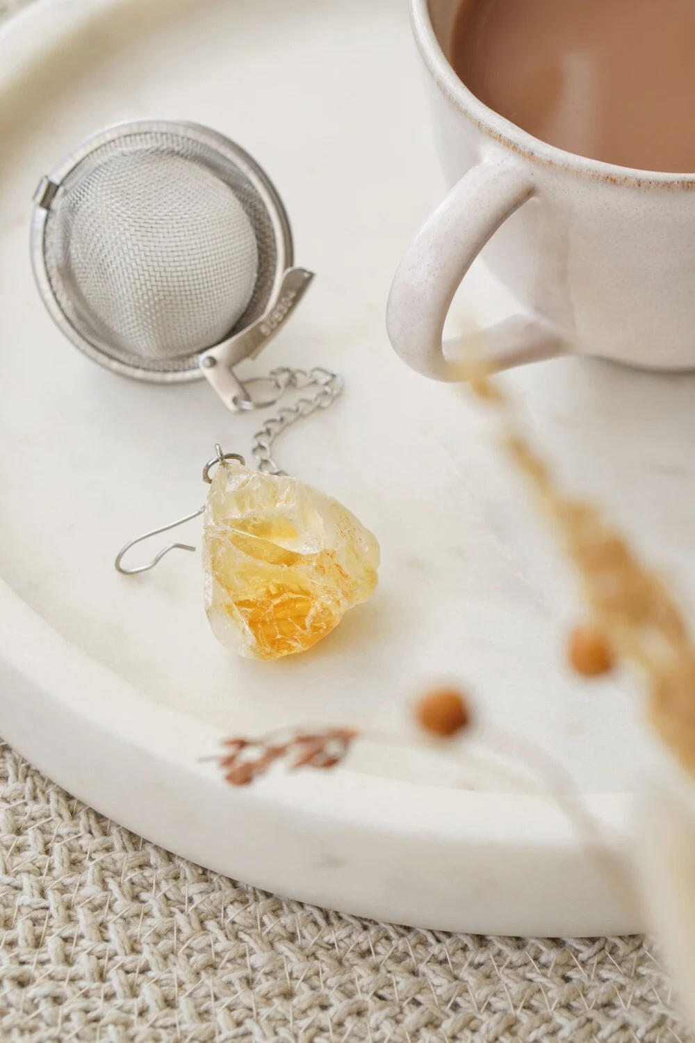 Stainless Steel Citrine Raw Crystal Tea Strainer