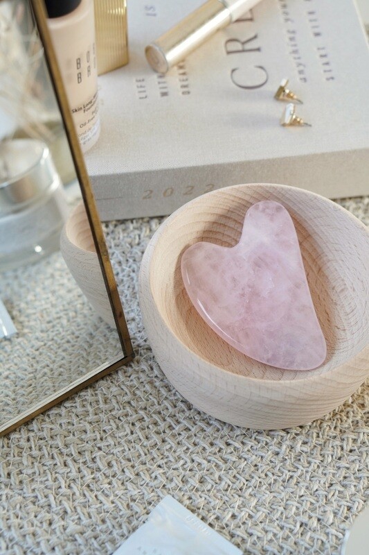 Rose Quartz Crystal Gua Sha with Black Skull Pouch