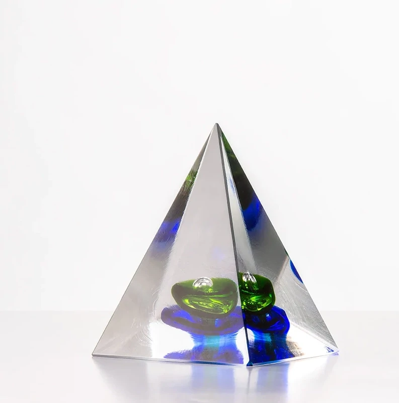 PYRAMID PAPERWEIGHT - GREEN &amp; BLUE