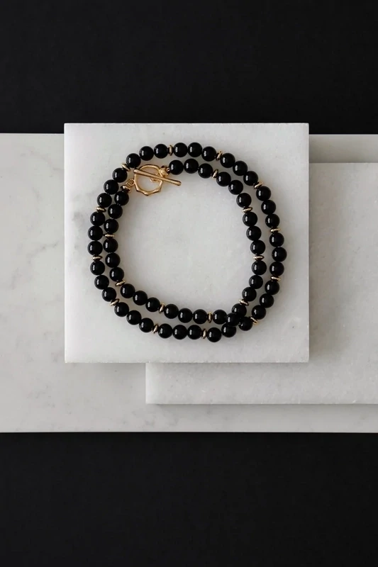 Mens Gold Tone Black Onyx Triple Space Wrap Crystal Bracelet