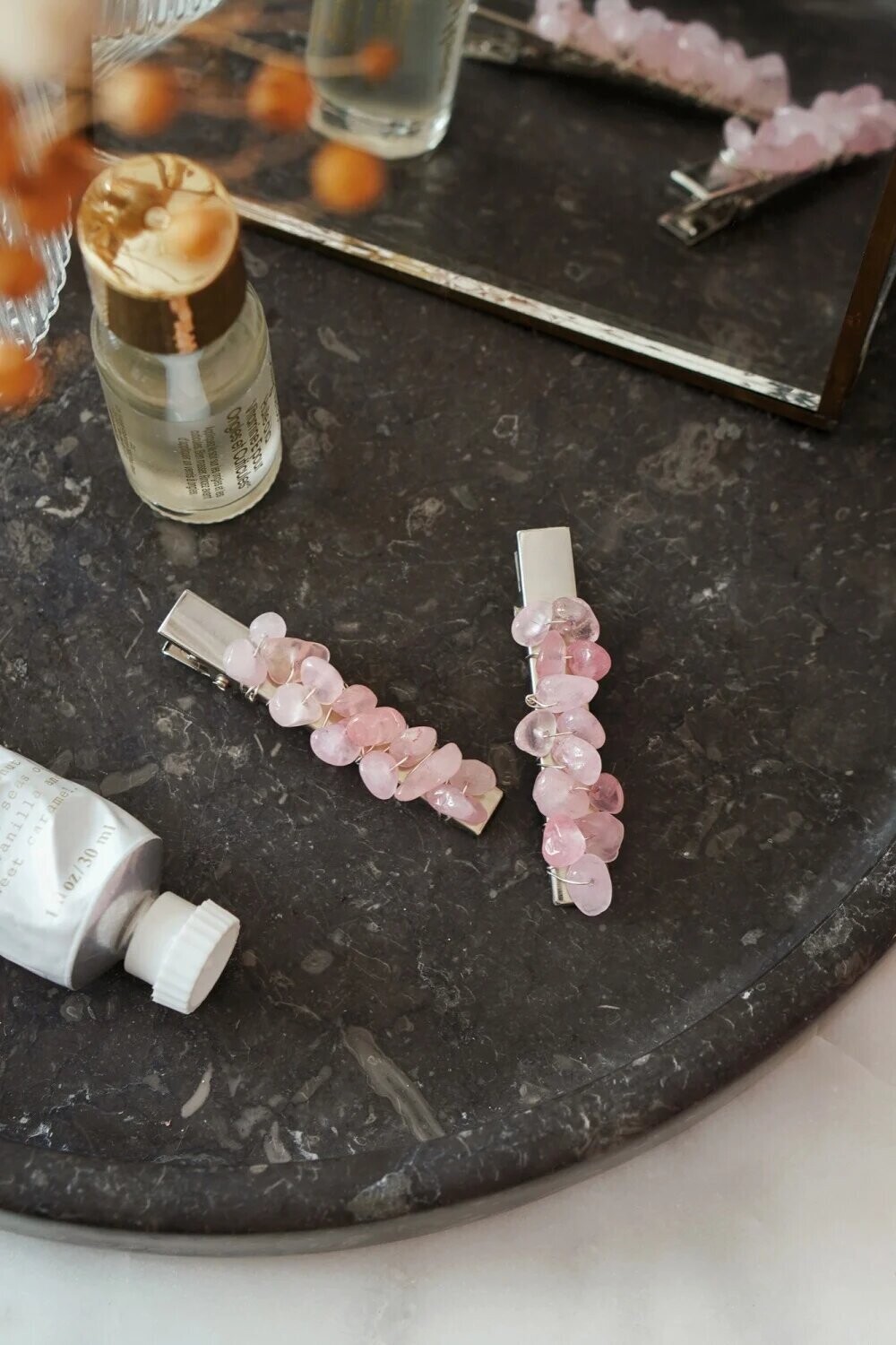 Quartz Crystal Hair Clip Set of 2, Colors: Rose