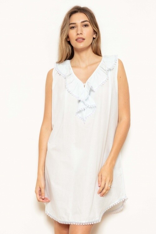 Tomy 100% Cotton Voile Ruffle Lounger Shirt, Color: Pale Blue