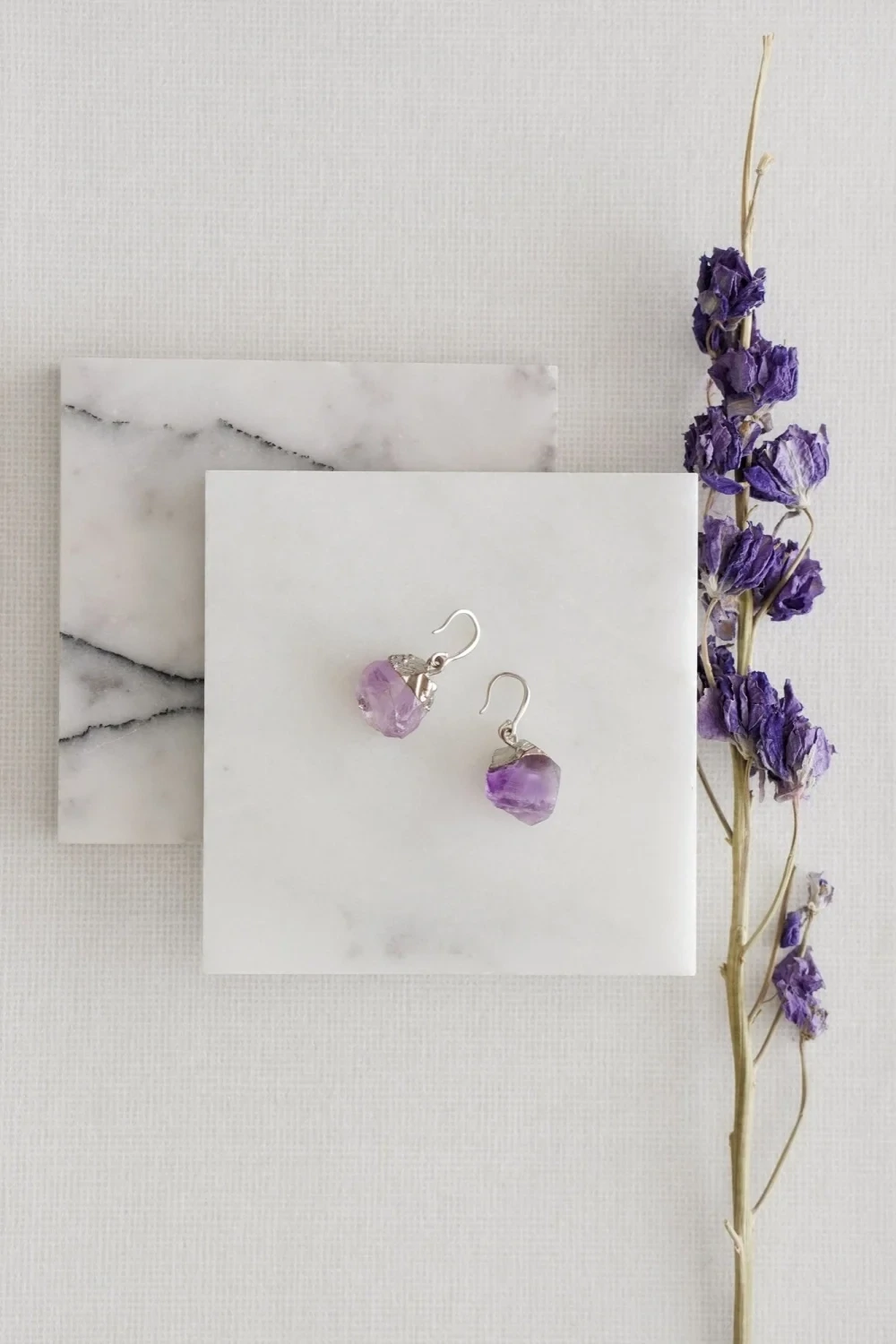 925 Sterling Silver Raw Cut Amethyst Rock Earrings