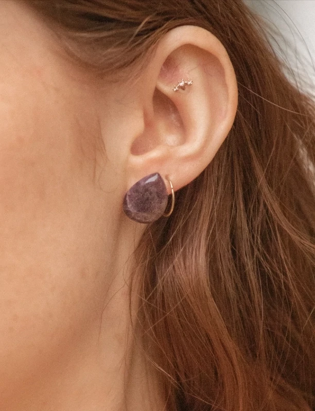 925 Sterling Silver &amp; Amethyst Rain Drop Stud Earrings