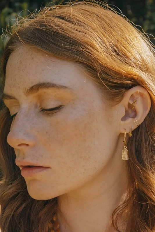 Gold Wire Citrine Hoop Earrings