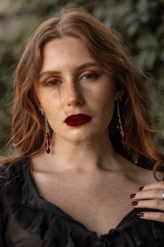 Blood Red Cut Glass Waterfall Earrings