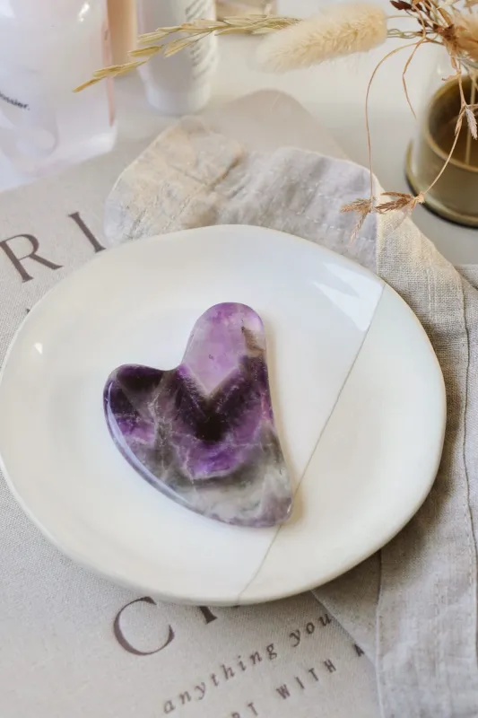 Amethyst Crystal Gua Sha with Black Skull Pouch