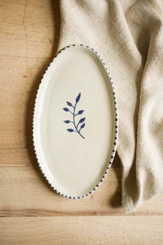 Hand Painted Botanic Oval Plate - Ink
