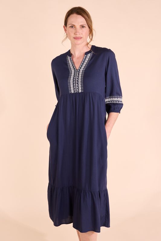 Embroidered Viscose Dress - Ink
