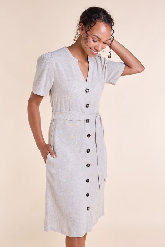 Button Through Linen Dress