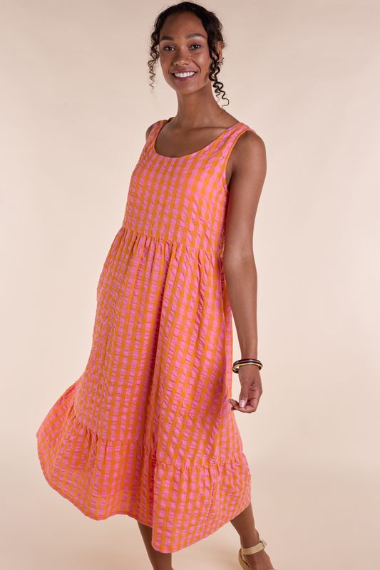 Textured Cotton Sleeveless Midi Dress