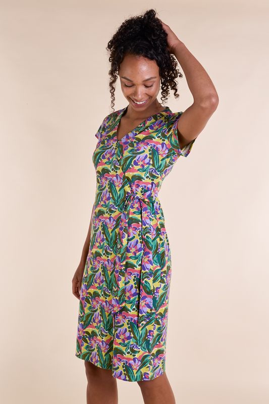GOTS Organic Cotton Tie Gathered Wrap Dress