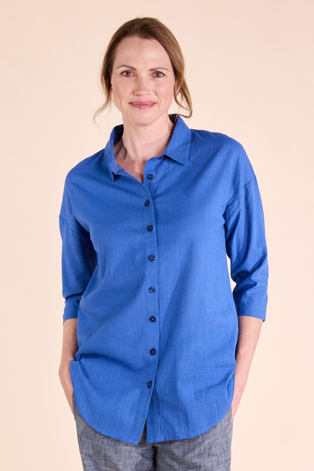 Long Cotton Scoop Hem Shirt