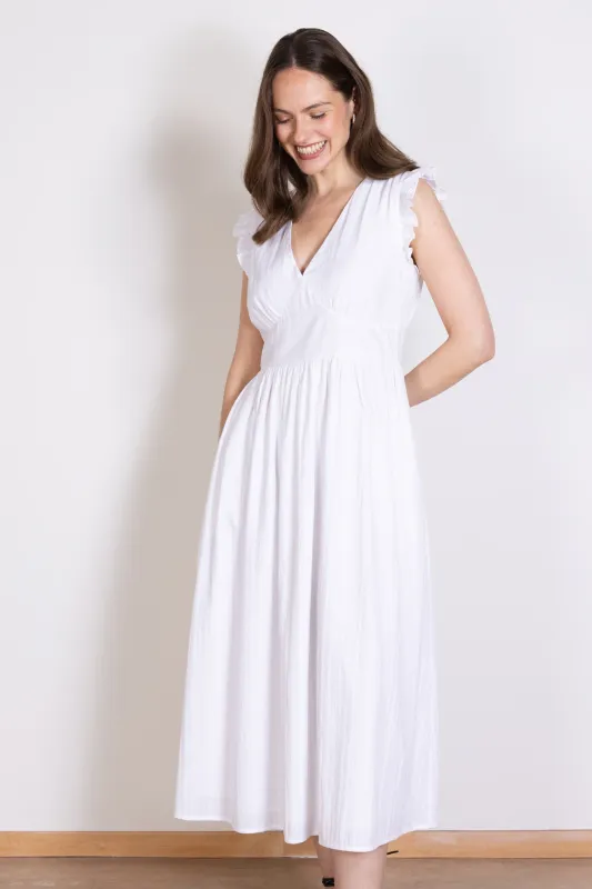 Plain Textured Cotton Midi Dress