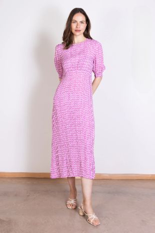 Shirred Sleeve Midi Dress