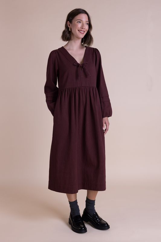 Cotton Drill Tie Front Midi Dress