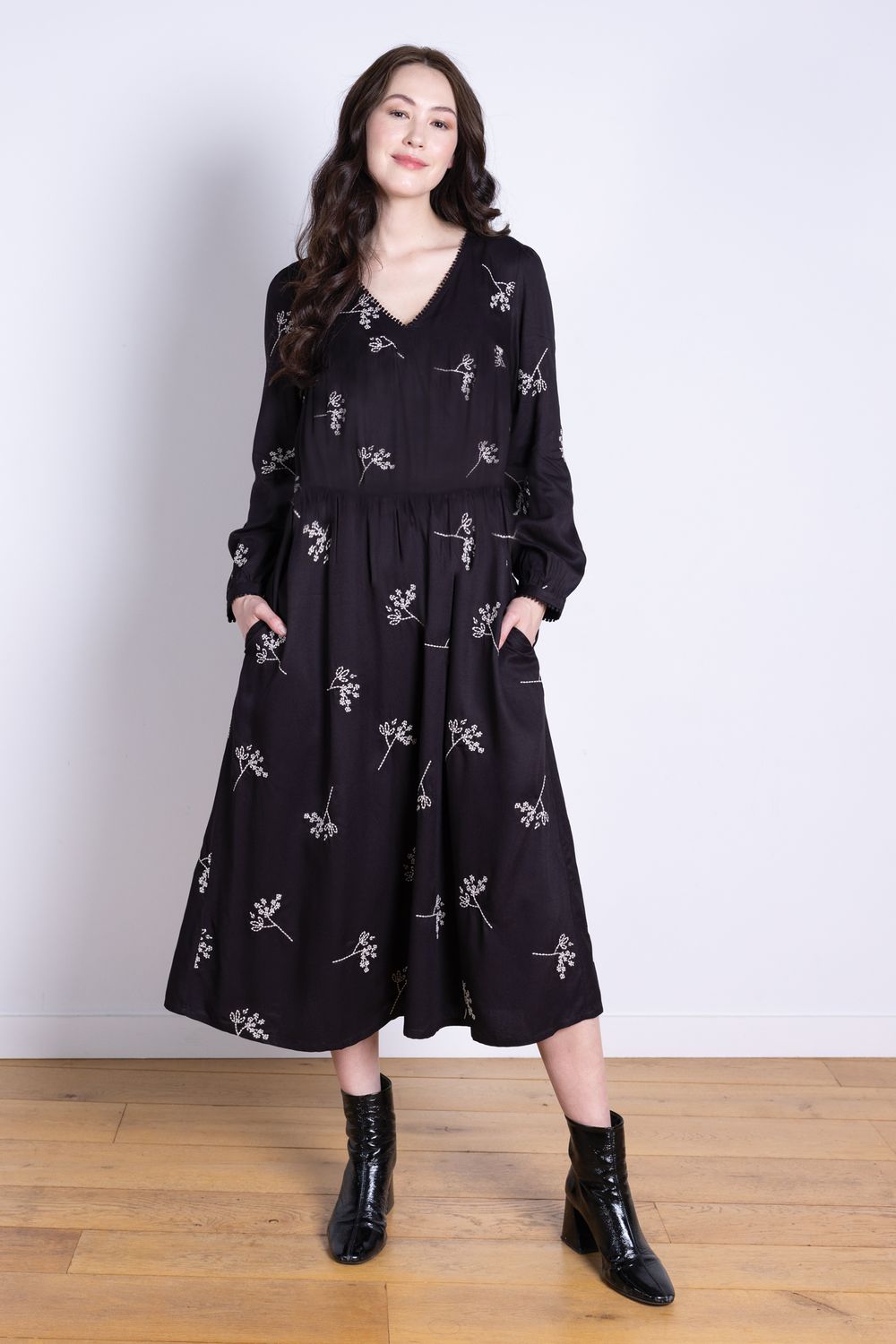 Viscose Embroidered Midi Dress