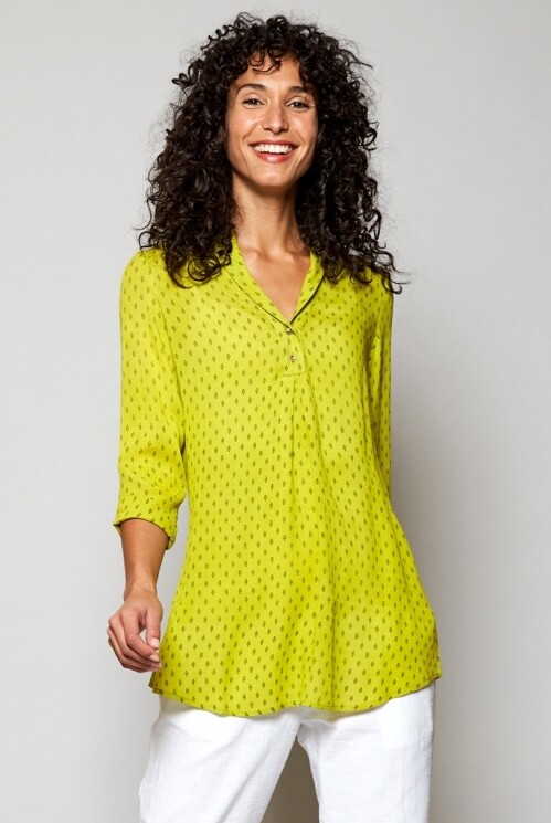 Rice Print Shawl Collar Tunic