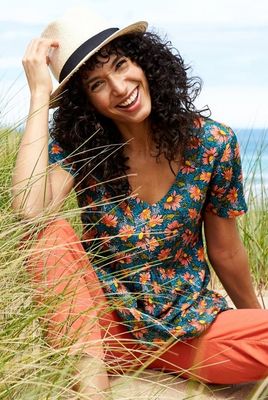 Scoop Hem Short Sleeve Viscose Tunic