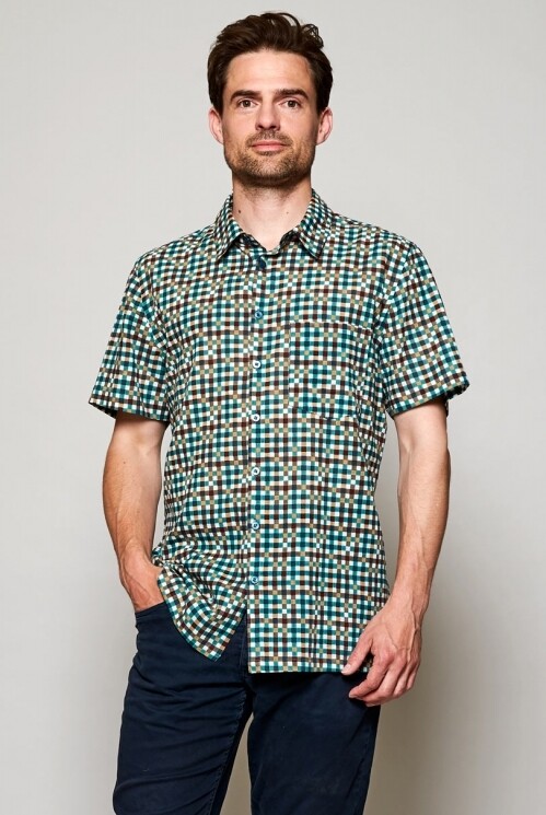Block Check Short Sleeve Cotton Shirt