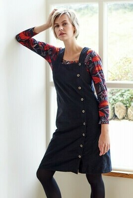 Cord Button Through Dungaree Dress