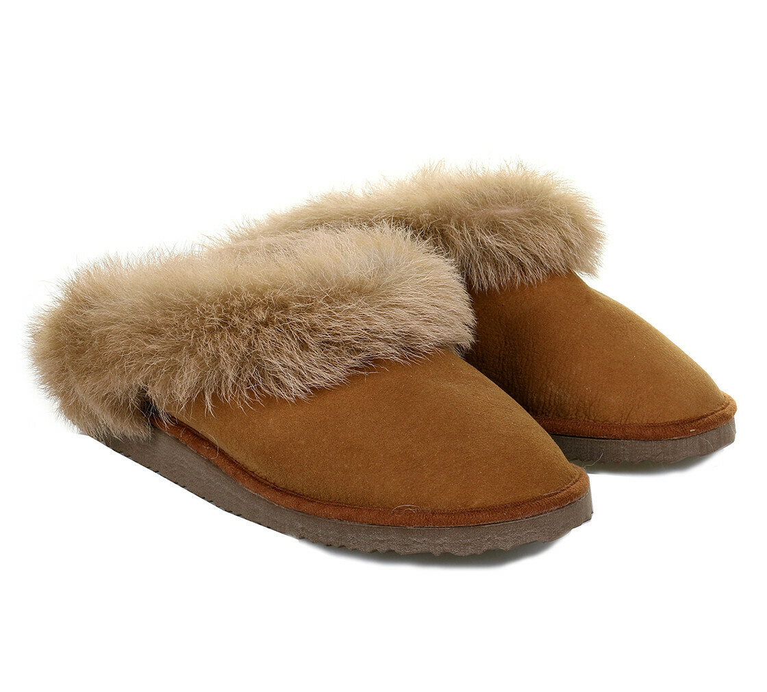 Real Sheepskin Collared Mule With Sole