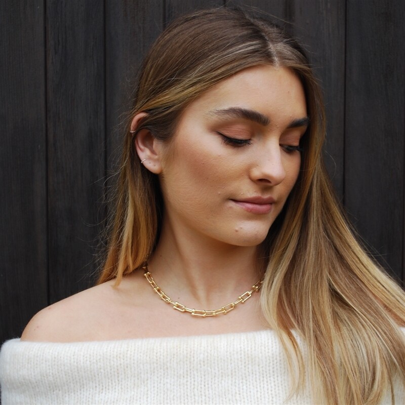 Open Link Chunky Chain Choker Necklace in Gold