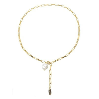 Freshwater Pearl Drop Necklace with Drop Chain in 18K Gold Plate
