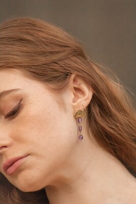 Gold Tone Cloud "Purple Rain" Amethyst Single Drop Earrings