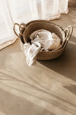 Kurv Set of 2 Oval Seagrass Baskets with Plaited Handles