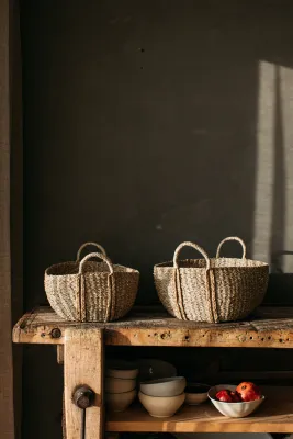 Kurv Set of 2 Oval Seagrass Baskets with Plaited Handles