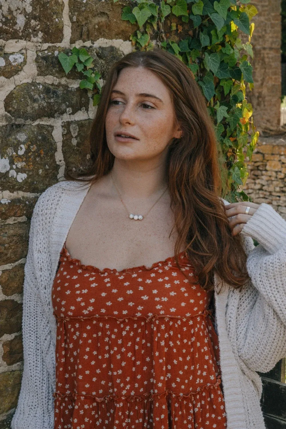 Gold Tone 3 Howlite Crystal Ball Necklace